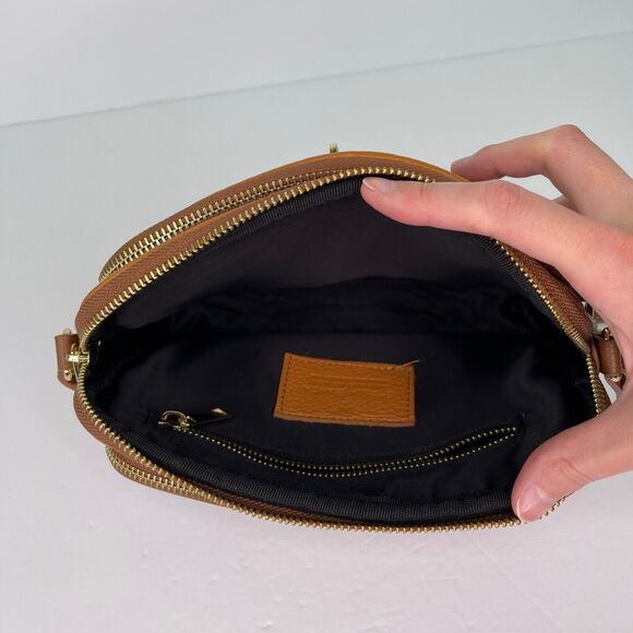 Stella Biana Italy Triple Entry Brown Leather Zip Crossbody Shoulder Bag Purse - Picture 8 of 9